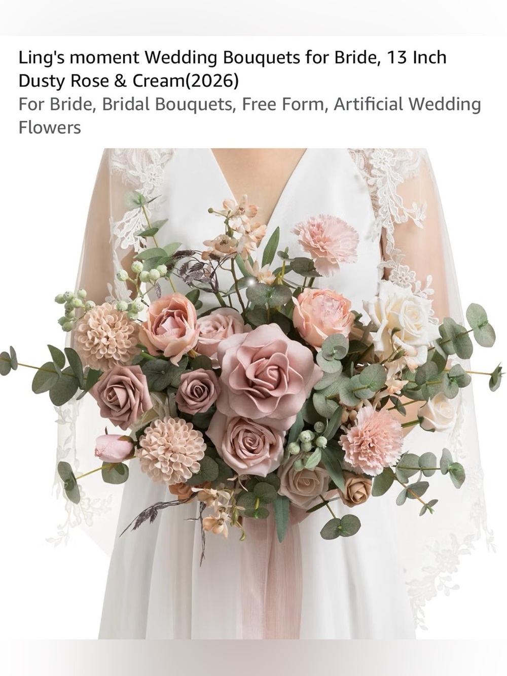 Ling’s Moment Free-Form Bridal Bouquet in Dusty Rose & Cream (New In Box)